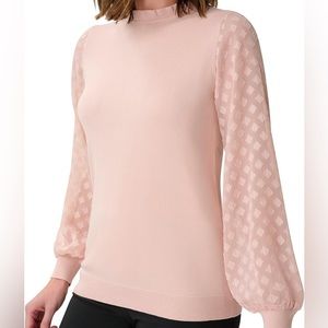 Adrianna Papell Women’s Blush Pink Clip Diamond Sleeve Lightweight Knit Sweater